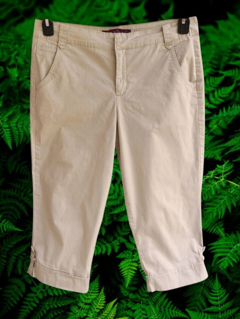 Gloria Vanderbilt Womens Brielle Cuff Capris Pants Beige Size 12